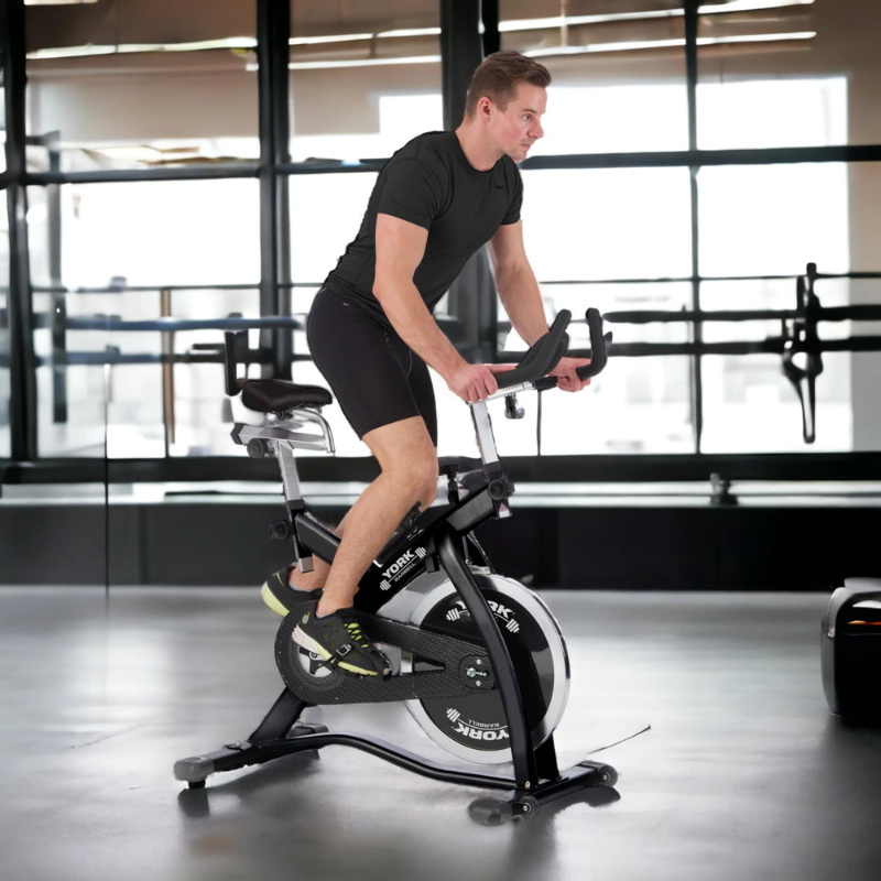 Man on York Barbell CSB32 Indoor Exercise Bike