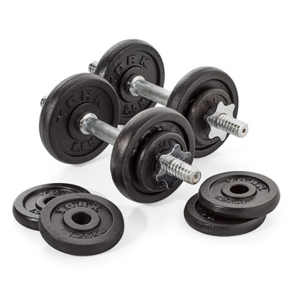 York Fitness 20 KG Black Cast Iron Dumbbell Spinlock Set (Metal Collars)